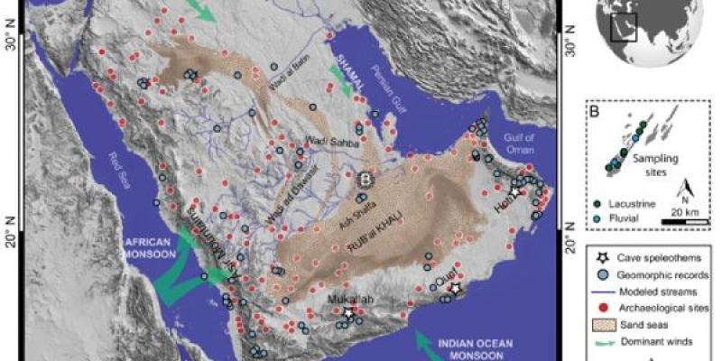Un mapa satelital de la región del Rub’ al Khali, donde se encuentra ahora el desierto