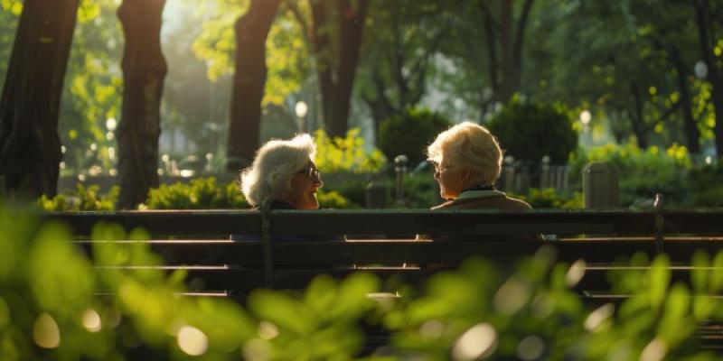 Dos personas mayores conversan 