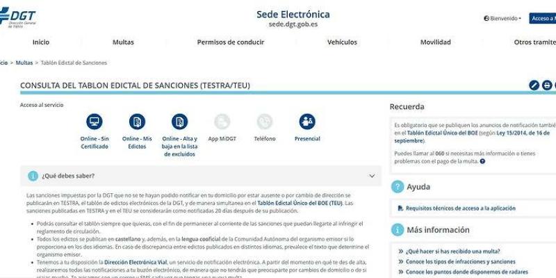 La web de la DGT deja consultar si tienes alguna multa o sanción al volante