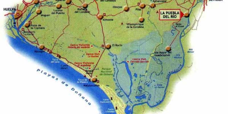 Mapa de los municipios de la zona de Doñana