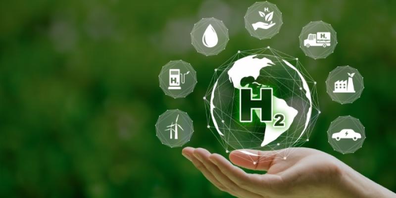 Recreación de una mano con el símbolo del hidrógeno 