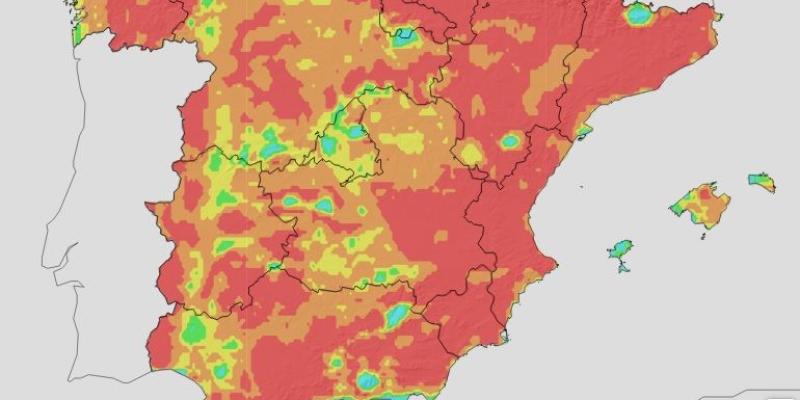 Mapa de la AEMET donde se aprecio la ola de calor de julio 2025