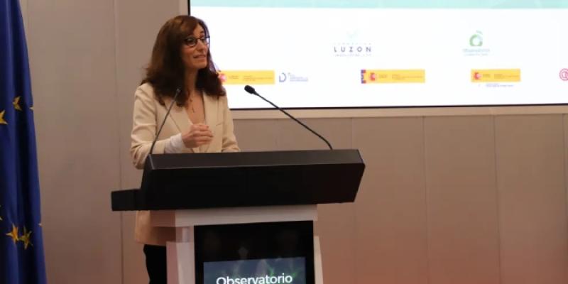 La ministra de Sanidad, Mónica García, durante la presentación del V Observatorio de la ELA en España, el 27 de marzo de 2025