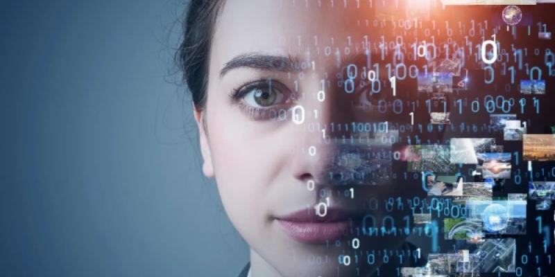 Concepto de inteligencia artificial representado por el retrato de una mujer