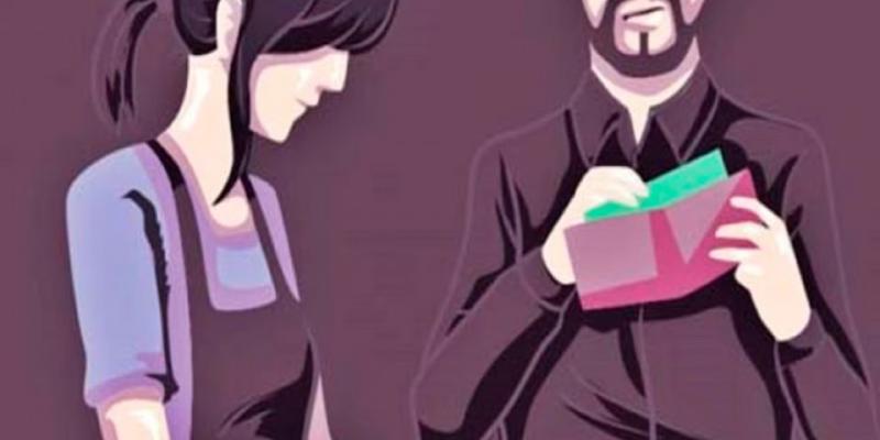 Infografía sobre la violencia económica, un hombre y una mujer