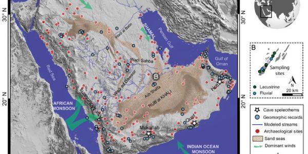 Un mapa satelital de la región del Rub’ al Khali, donde se encuentra ahora el desierto