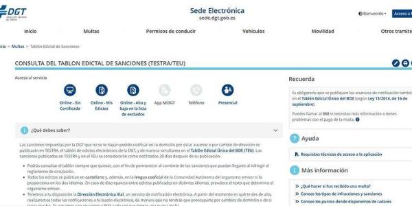 La web de la DGT deja consultar si tienes alguna multa o sanción al volante