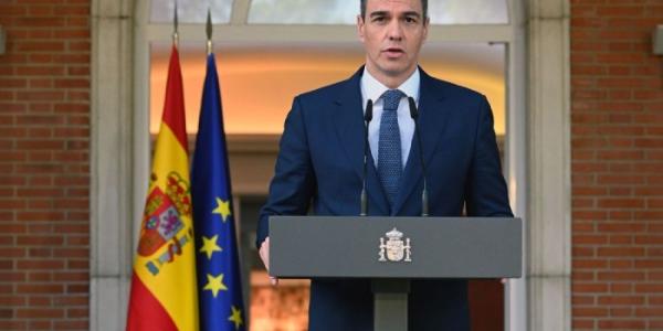 Pedro Sánchez durante una intervención en La Moncloa 