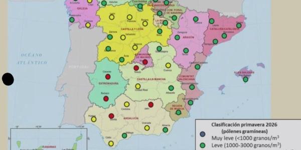 Mapa de la previsión y afección de la alergia al polen en España