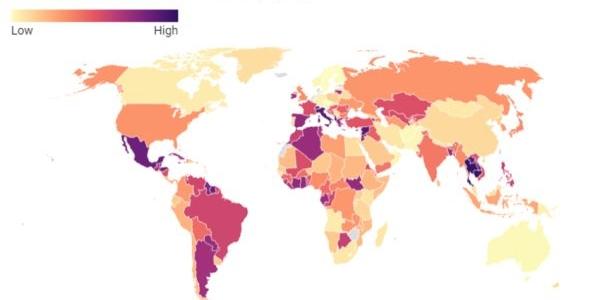 Mapa con las poblaciones de niños afectados por las olas de calor desde julio de 2023 hasta julio de 2024