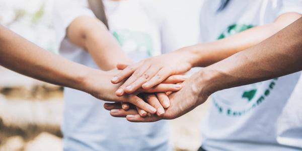 Manos de varias personas trabajando en una ONG