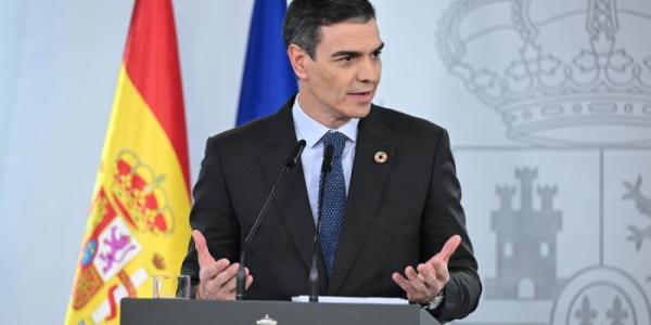 Pedro Sánchez en una rueda de prensa en Moncloa