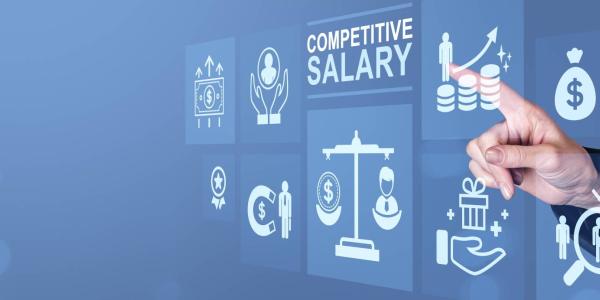 Infografía sobre la transparencia salarial, una mano señalando signos de justicia y dinero