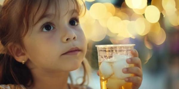 Una niña con una bebida isotónica.