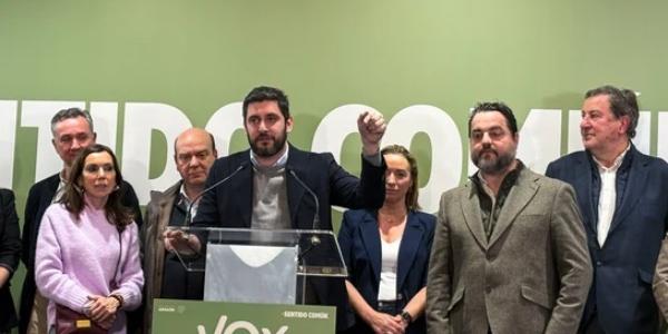 Alejandro Nolasco, durante la rueda de prensa de las elecciones de Aragón en Zaragoza