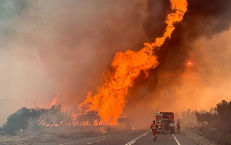 Medios de extinción actuando contra los incendios que tuvieron lugar en la sierra de la Culebra, Zamora, en el verano de 2022. 