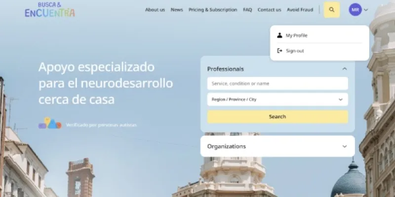 Interfaz de la plataforma Busca & Encuentra