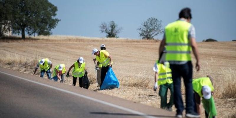 Voluntarios recogiendo la basura de las cunetas