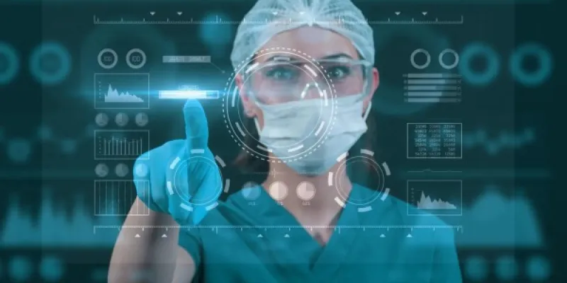 Infografía sobre una médico trabajando con Realidad Aumentada
