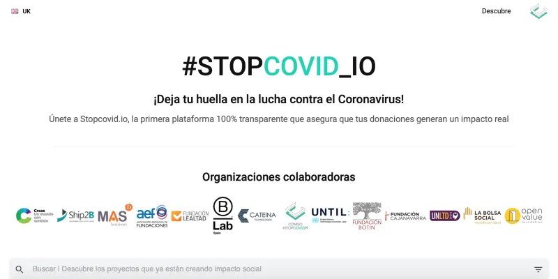 La plataforma Stopcovid.io asegura la gestión de las donaciones.
