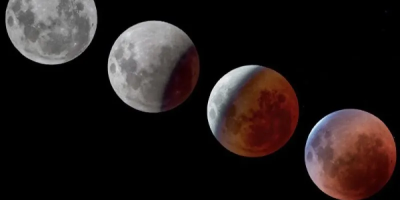 Diferentes fase de la iluminación de la Luna durante un eclipse lunar