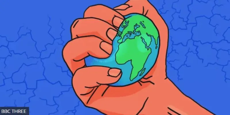 Dibujo de una mano apretando el planeta