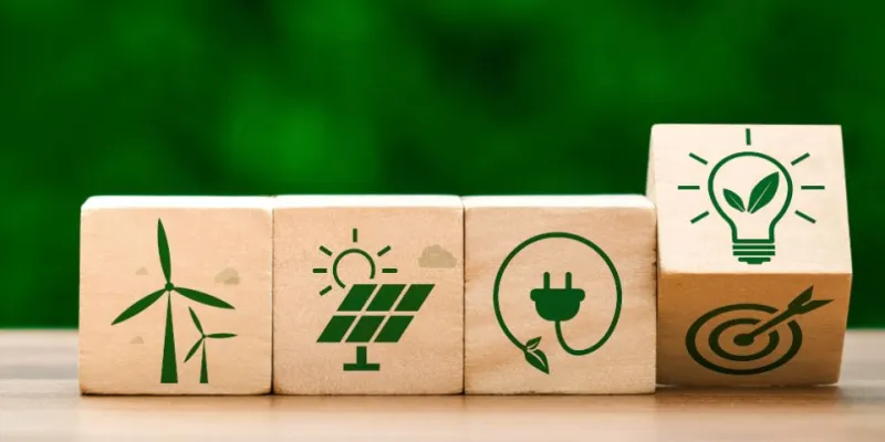 Cubos de madera con dibujos de los diferentes tipos de energía