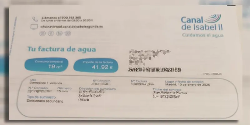 Ejemplo de factura del agua