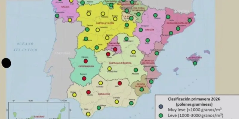 Mapa de la previsión y afección de la alergia al polen en España