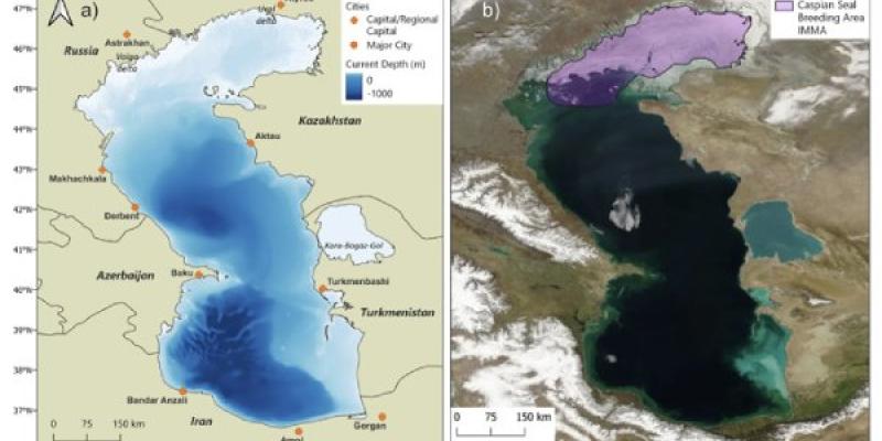 La crisis del mar Caspio Imagen satelital de NASA Worldview de la región del mar Caspio
