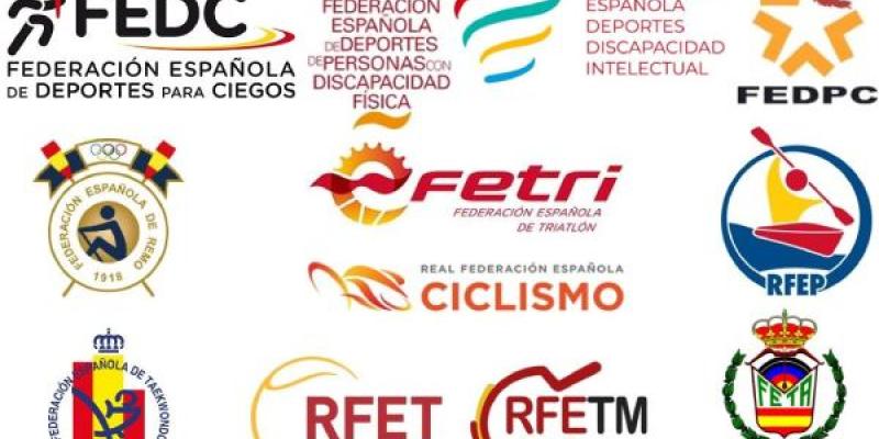 Logos de las 12 federaciones deportivas españolas con representación en los Juegos Paralímpicos de París 2024