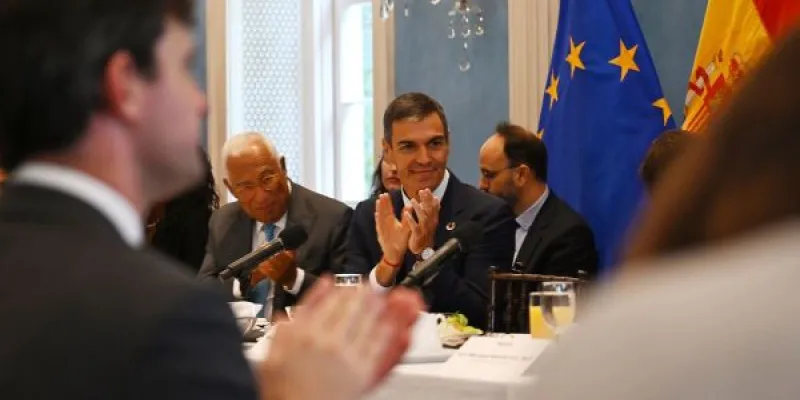 Pedro Sánchez en un acto en Nueva York