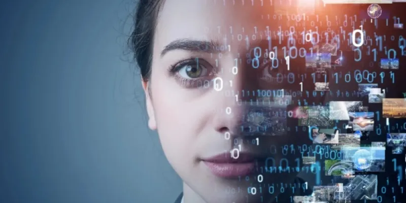 Concepto de inteligencia artificial representado por el retrato de una mujer