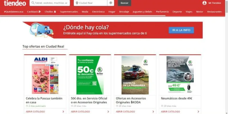 Página web de tiendeo, donde se ve la cola de los supermercados