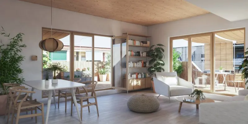 Interior de una vivienda de Talco /  EcoHabitar