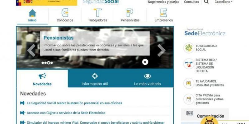 Captura de pantalla de la web de la Seguridad Social