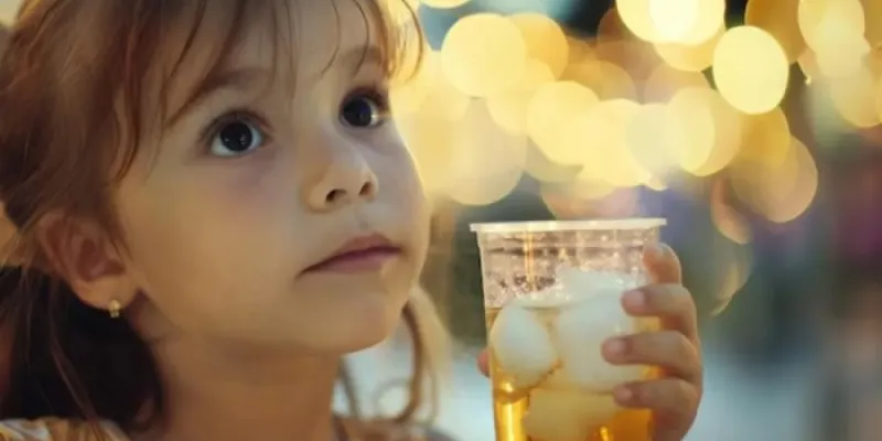 Una niña con una bebida isotónica.