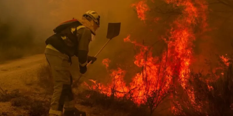Un brigadista forestal intenta apagar unas llamas