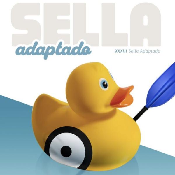 Cartel del Descenso del Sella Adaptado con un pato de goma amarillo