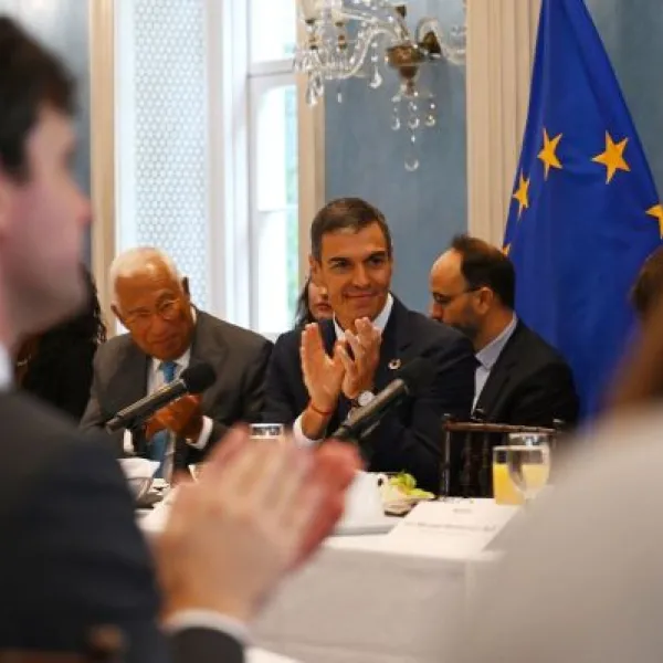 Pedro Sánchez en un acto en Nueva York