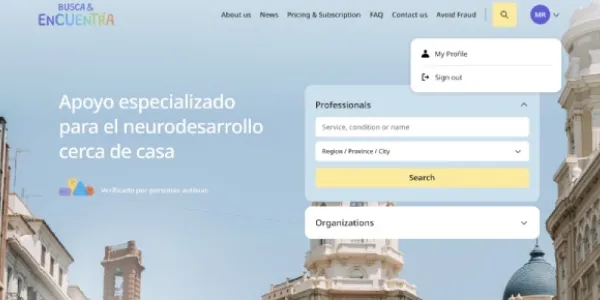 Interfaz de la plataforma Busca & Encuentra