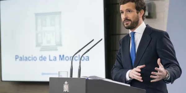 Pablo Casado, en rueda de prensa en La Moncloa | Foto: PP/David Mudarra