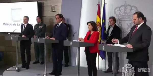 Los cuatro ministros, durante la comparedencia | Foto: La Pool Moncloa