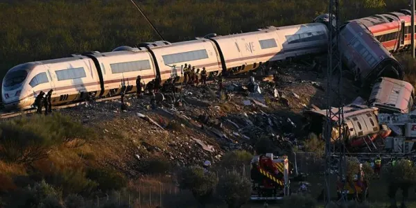 Vista del accidente ferroviario entre un Iryo y un AVE en Urda.