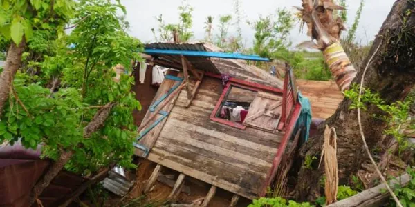 Una vivienda destruida y árboles caídos tras lluvias y vientos en Filipinas 
