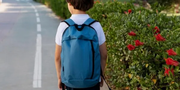 Un niño de espaldas con una mochila 
