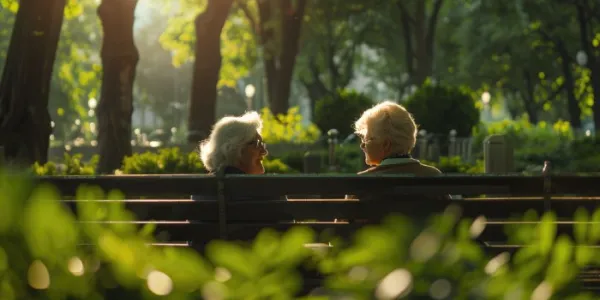 Dos personas mayores conversan 