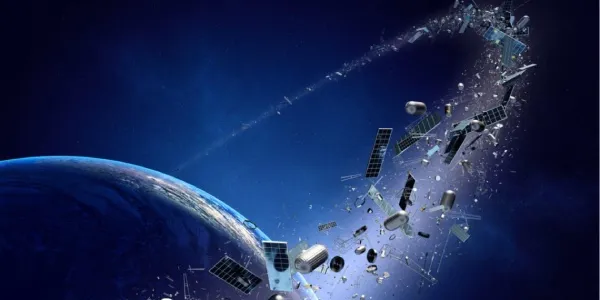 Ejemplo de basura espacial rodeando la Tierra
