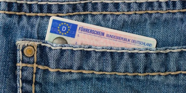 Carnet de conducir en el bolsillo trasero del pantalón