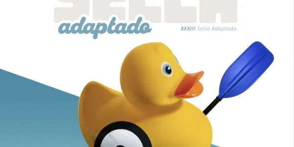 Cartel del Descenso del Sella Adaptado con un pato de goma amarillo 